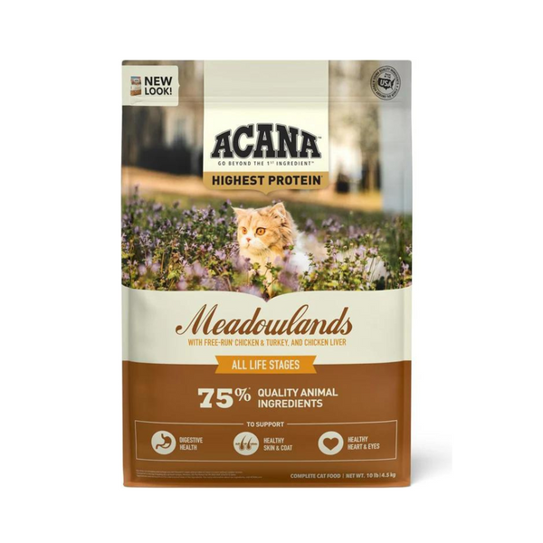 ACANA Highest Protein Meadowlands Grain-Free Dry Cat Food, Free-Run Chicken and Turkey and Chicken Liver Cat Food Recipe