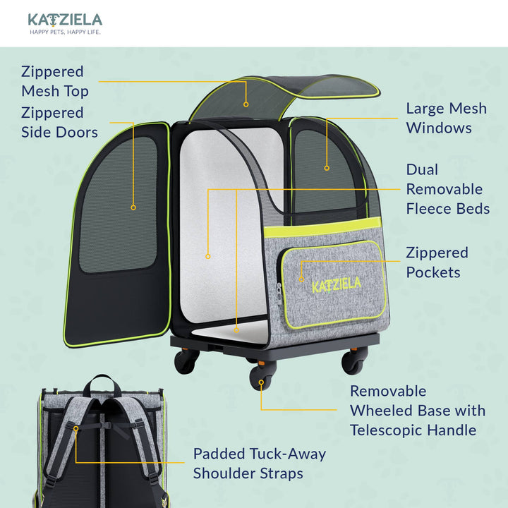 Katziela Hybrid Adventurer Backpack With Wheels Pet Carrier | Kanu Pet