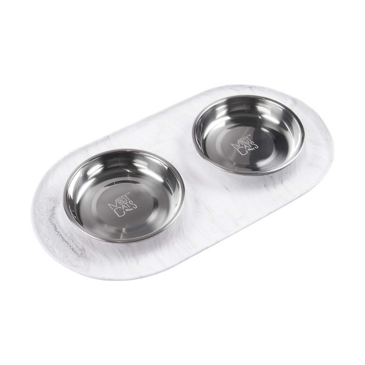 Messy Cats Double Diner Silicone with SS Marble Cat Bowl | Kanu Pet