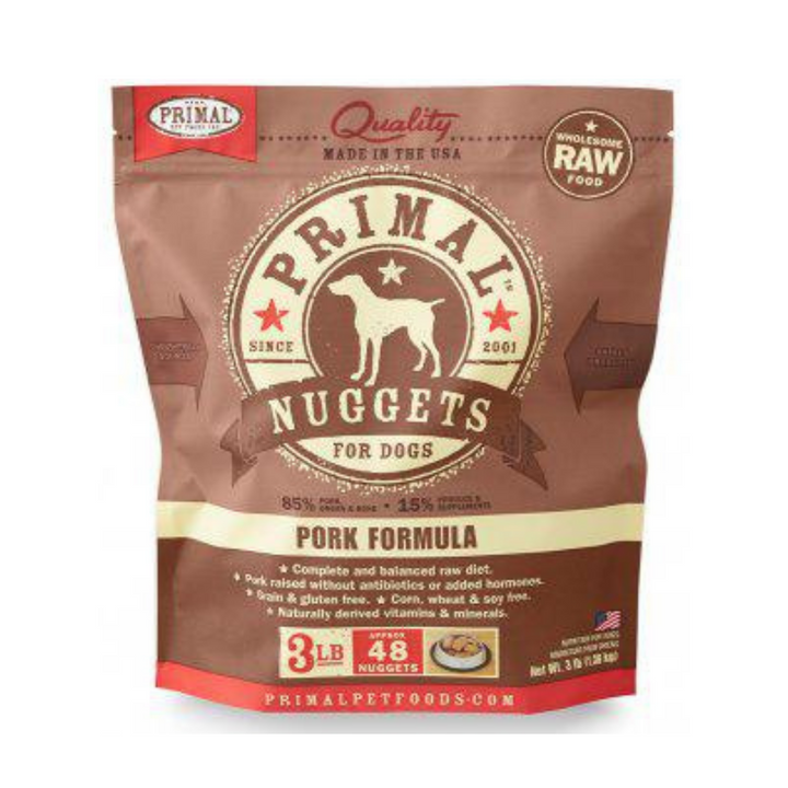 Primal Frozen Raw Pork Formula Dog Nuggets 3 Lbs | Kanu Pet