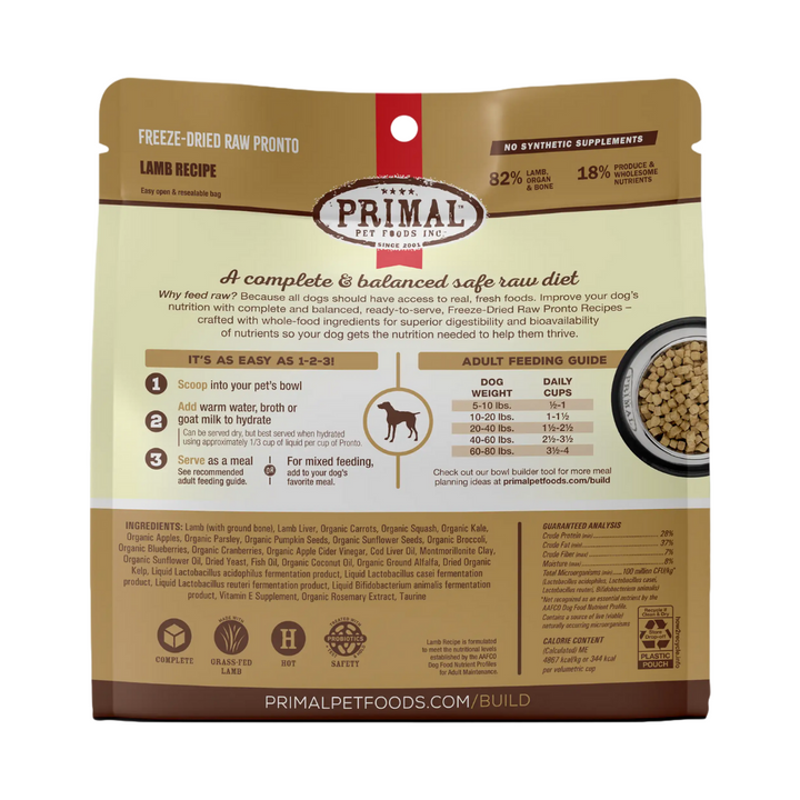 Primal Freeze-Dried Raw Pronto Lamb Recipe Adult Dog | Kanu Pet