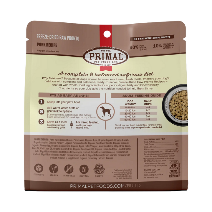 Primal Freeze-Dried Raw Pronto Pork Recipe Adult Dog | Kanu Pet