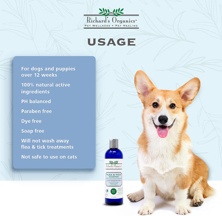 Synergy Labs® Richard’s Organics™ Flea & Tick Shampoo™ with 5 All Natural Essential Oils Over 6 Weeks for Dog, 12 Oz