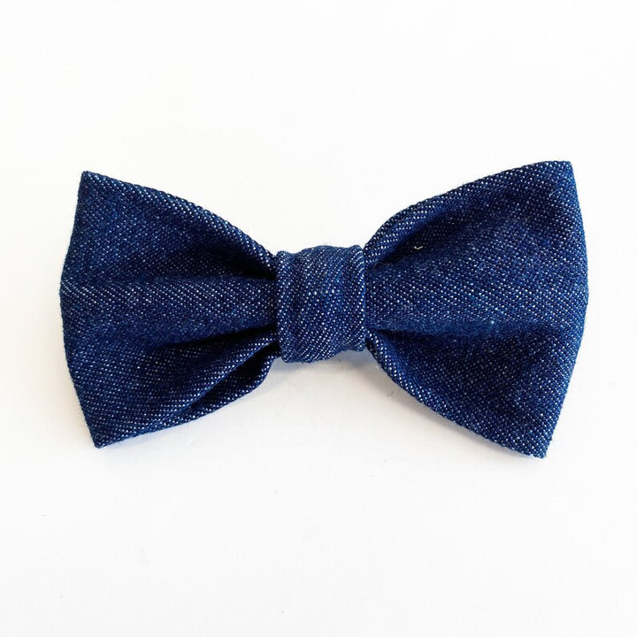 Railroad Denim Dog Collar Bow Tie (Solid & Striped) | Solid / Medium 3” (fits 1” and 1.5” collars)